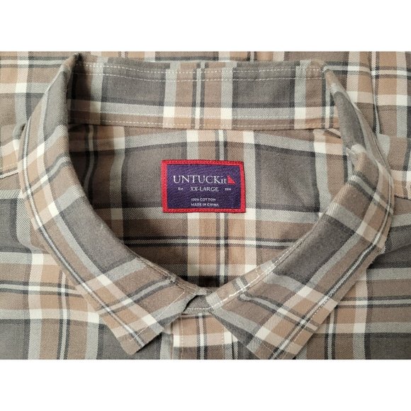 UNTUCKit Mens Belleruche Gray‎ Brown Plaid Cotton Button Front Shirt XXL - Picture 7 of 9